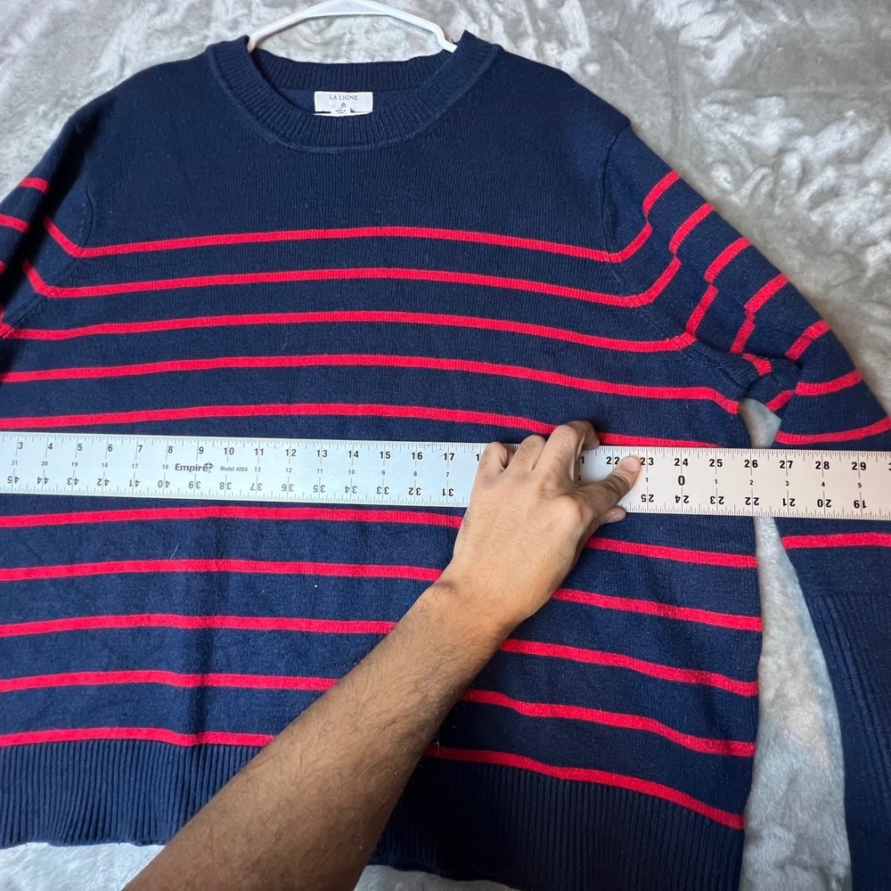 LA LIGNE Navy Red Striped Crew Neck Sweater Plus Size 3X Cozy Knit - Picture 4 of 6